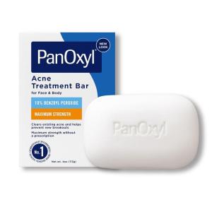 imagePanOxyl Acne Treatment Bar with 10 Benzoyl Peroxide Maximum Strength Bar Soap for Face Body Chest and Back Benzoyl Peroxide Soap Body Wash Vegan For Acne Prone Skin 4 oz 1 Bar